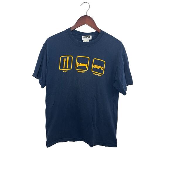 ESPN Sports Eat Sleep Watch Y2k Cotton T Shirt Medium Blue Sportswear Fan Dad - Picture 1 of 6